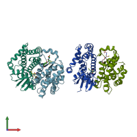 PDB entry 4ofm coloured by chain, front view.