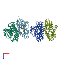 PDB entry 4ofm coloured by chain, top view.