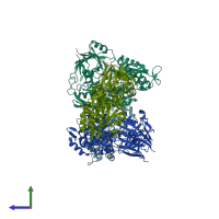 PDB entry 4ofo coloured by chain, side view.