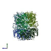 PDB entry 4ofw coloured by chain, side view.