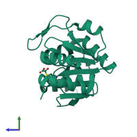 PDB entry 4ogf coloured by chain, side view.