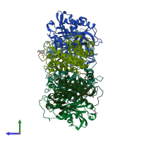 PDB entry 4ogk coloured by chain, side view.