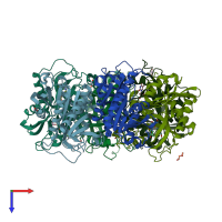 PDB entry 4ogk coloured by chain, top view.