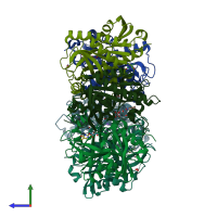 PDB entry 4ogl coloured by chain, side view.