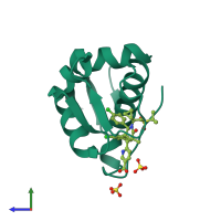 PDB entry 4ogn coloured by chain, side view.
