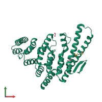 Monomeric assembly 1 of PDB entry 4ogp coloured by chemically distinct molecules, front view.