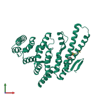Monomeric assembly 2 of PDB entry 4ogp coloured by chemically distinct molecules, front view.