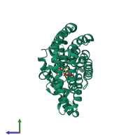 PDB entry 4ogu coloured by chain, side view.