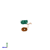 Hetero dimeric assembly 1 of PDB entry 4oh8 coloured by chemically distinct molecules, side view.