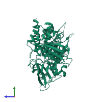 PDB entry 4ohe coloured by chain, side view.