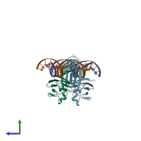 PDB entry 4oi8 coloured by chain, side view.