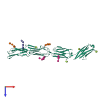 Monomeric assembly 1 of PDB entry 4oib coloured by chemically distinct molecules, top view.