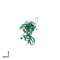 PDB entry 4ojc coloured by chain, side view.