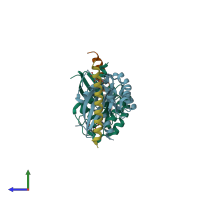 PDB entry 4ojk coloured by chain, side view.