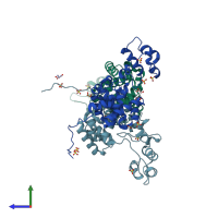 PDB entry 4ok7 coloured by chain, side view.