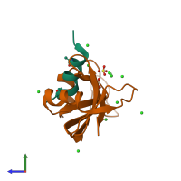 PDB entry 4okf coloured by chain, side view.