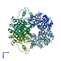 PDB entry 4oko coloured by chain, top view.