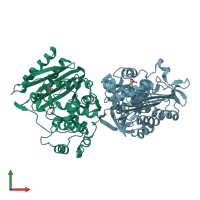 PDB entry 4okp coloured by chain, front view.