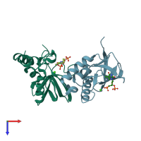 PDB entry 4ol7 coloured by chain, top view.