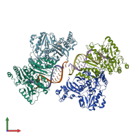 PDB entry 4ol8 coloured by chain, front view.