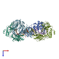 PDB entry 4ol8 coloured by chain, top view.