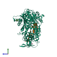 PDB entry 4ola coloured by chain, side view.