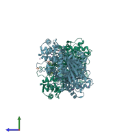 PDB entry 4olh coloured by chain, side view.