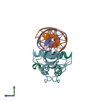 PDB entry 4oln coloured by chain, side view.