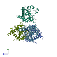 PDB entry 4ols coloured by chain, side view.