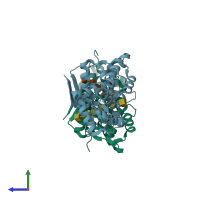 PDB entry 4olt coloured by chain, side view.