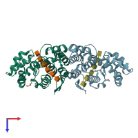 PDB entry 4olt coloured by chain, top view.