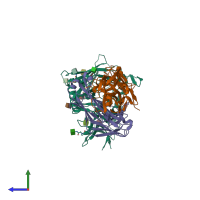 PDB entry 4olu coloured by chain, side view.