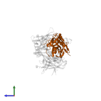 Antigen binding fragment of heavy chain: Antibody VRC01 in PDB entry 4olu, assembly 1, side view.