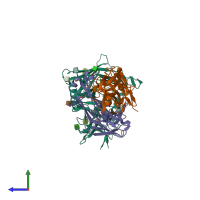 PDB entry 4om1 coloured by chain, side view.