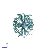 PDB entry 4om7 coloured by chain, side view.