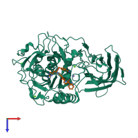 Hetero dimeric assembly 3 of PDB entry 4omd coloured by chemically distinct molecules, top view.