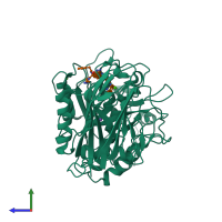 Hetero dimeric assembly 5 of PDB entry 4omd coloured by chemically distinct molecules, side view.