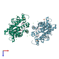 PDB entry 4omj coloured by chain, top view.