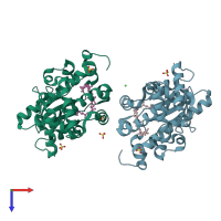 PDB entry 4omk coloured by chain, top view.