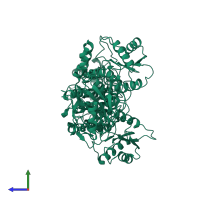 PDB entry 4omt coloured by chain, side view.