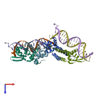 PDB entry 4on0 coloured by chain, top view.