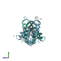 PDB entry 4on3 coloured by chain, side view.