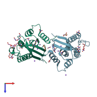 PDB entry 4on3 coloured by chain, top view.