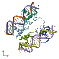 PDB entry 4ond coloured by chain, front view.