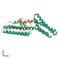 Hetero dimeric assembly 1 of PDB entry 4ons coloured by chemically distinct molecules, front view.