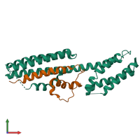 Hetero dimeric assembly 2 of PDB entry 4ons coloured by chemically distinct molecules, front view.