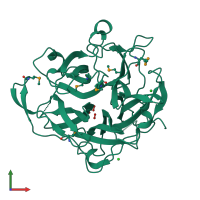 PDB entry 4onz coloured by chain, front view.