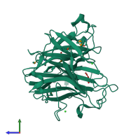PDB entry 4onz coloured by chain, side view.