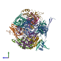 PDB entry 4oo1 coloured by chain, side view.