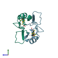 PDB entry 4oo7 coloured by chain, side view.